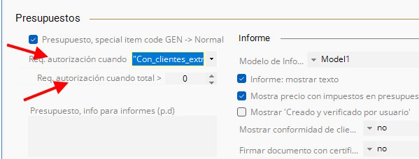 Configuración de condiciones de autorización en Presupuestos